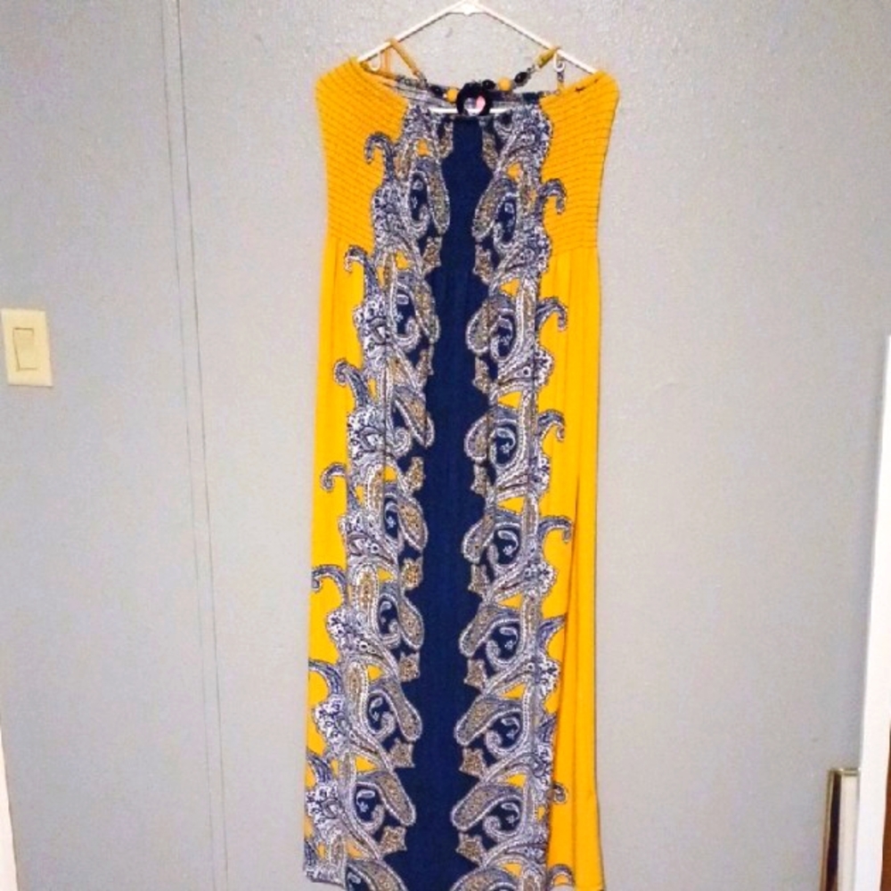 Magic Stretchy Beaded Halter Top Maxi Dress L NWOT
